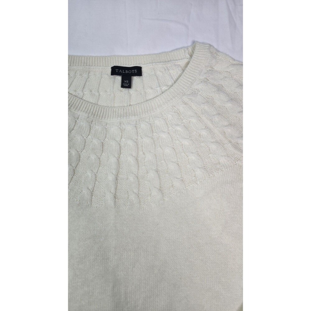 Women's Talbots Ivory Knit Crewneck Long Sleeve Pullover Sweater sz XS
